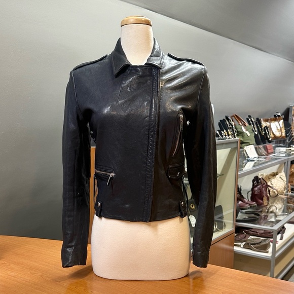 Barbara Bui Dark Blue Lamb Leather Moto Jacket